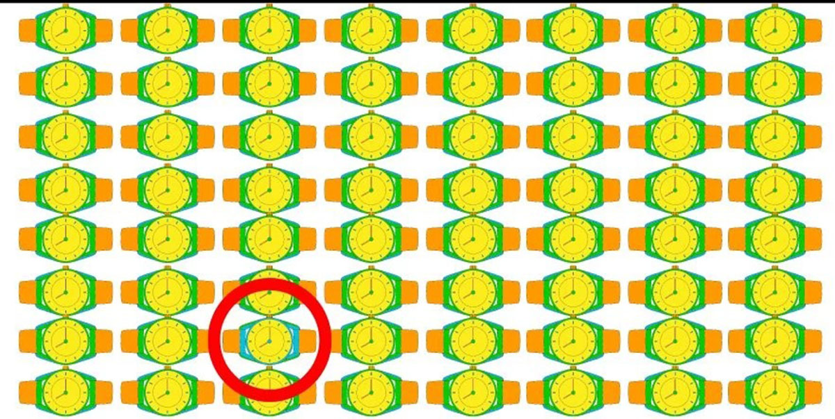 تست هوش تصویری: ساعت متفاوت را درتصویر پیدا کنید؟(۷۳)